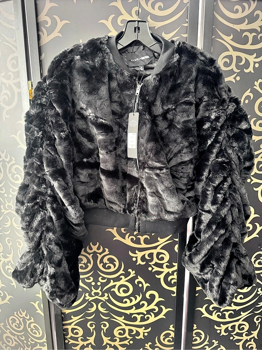 Fashion Nova Fall For You Faux Fur Jacket Black Medium